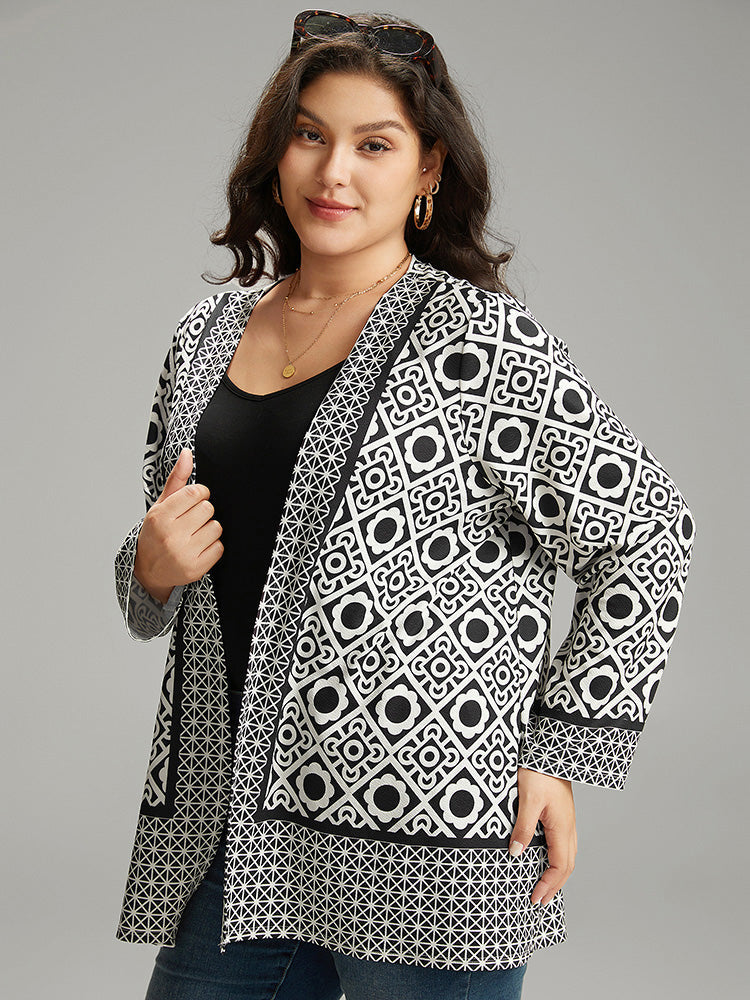 Geometric Print Open Front Kimono