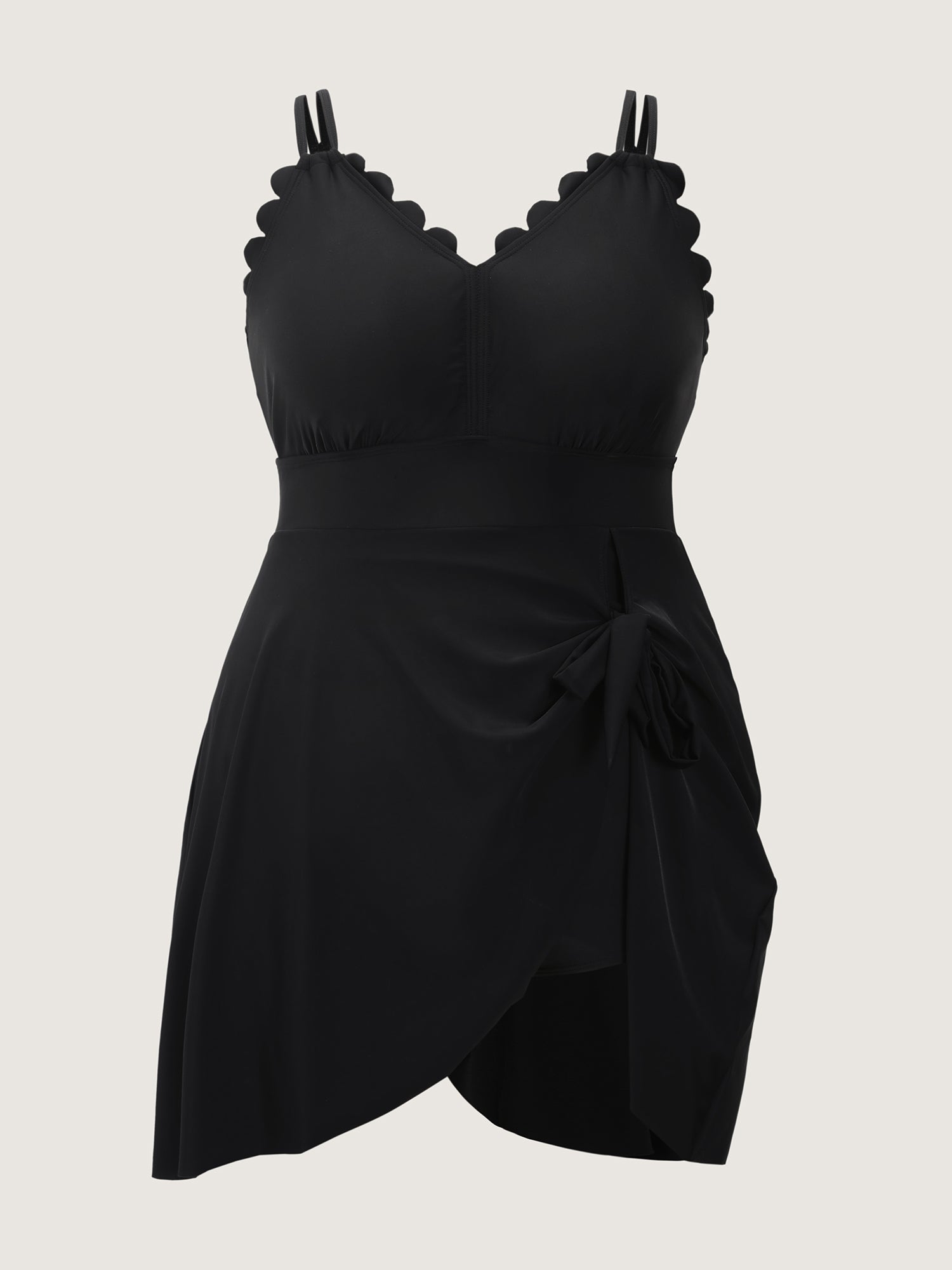 Laser Cut Arc-Shaped Hem Knotted Swim Dress
