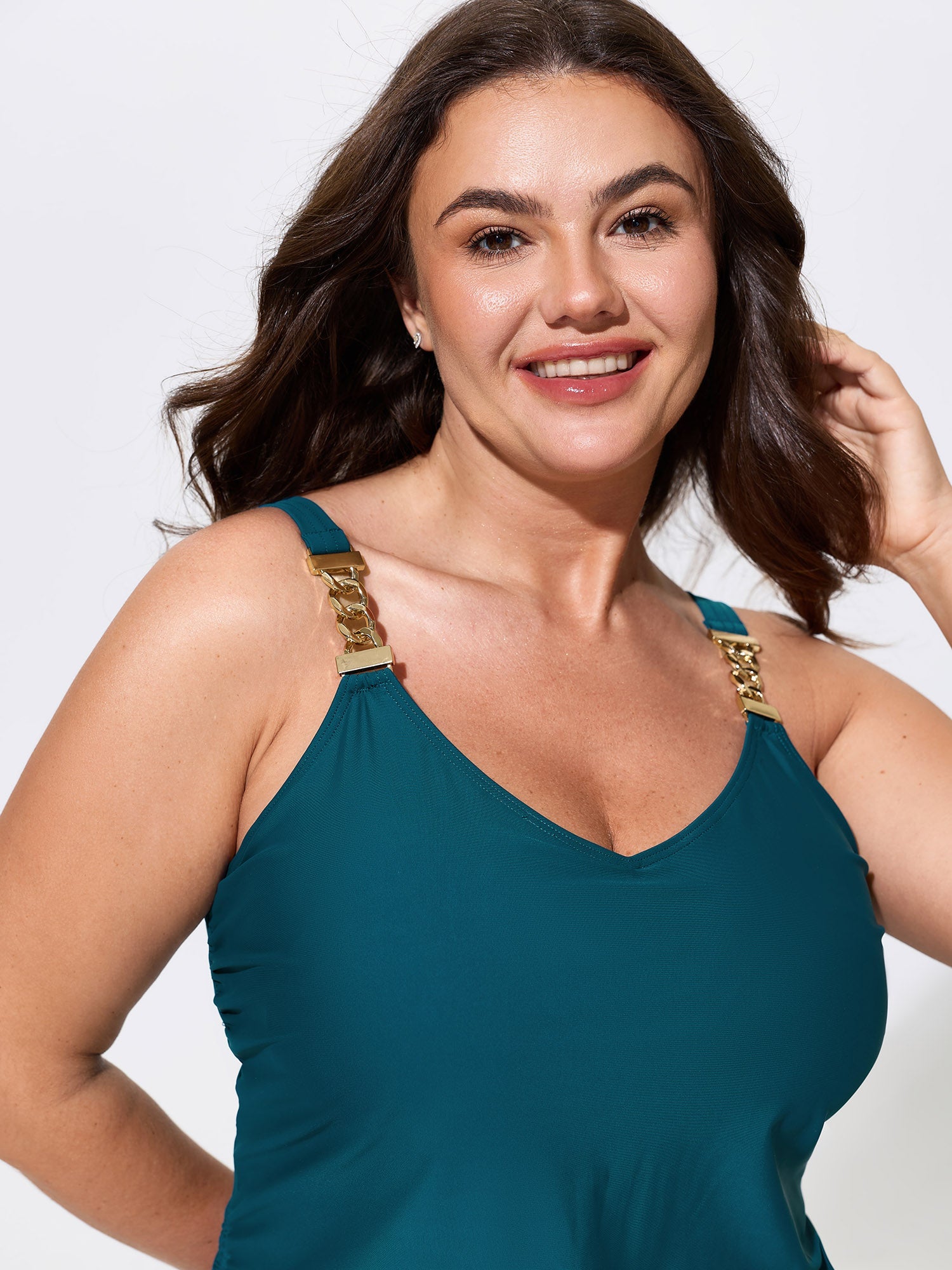 Ruched Adjustable Drawstrings Plain Swim Top
