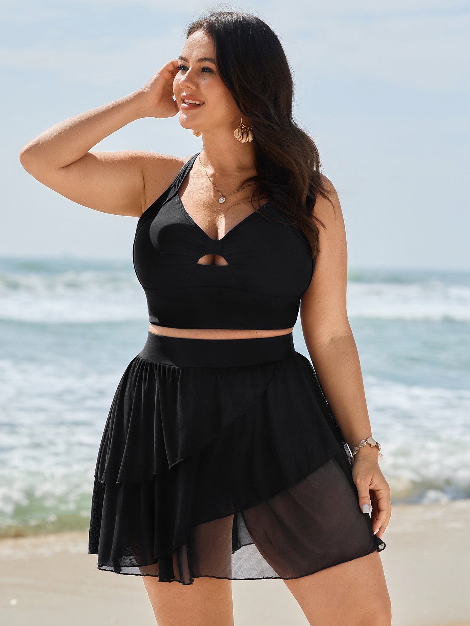 Sheer Layered Plain Swim Skirt