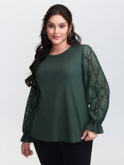 Lace Shirred Cuff Sleeve Sweatshirt