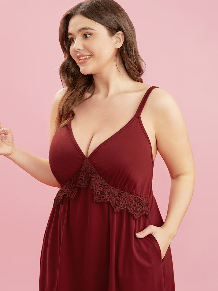 Romantic Ruffles Crochet Lace Pocket Nightgown
