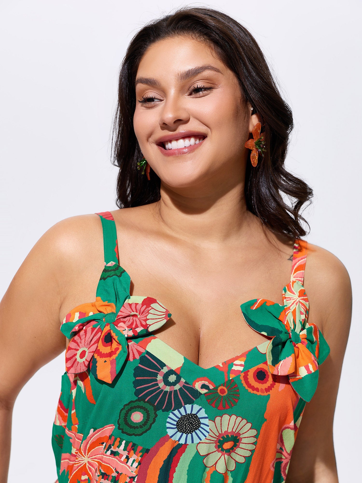Supersoft Vibrant Tropical Print Floral Strap Midi Dress
