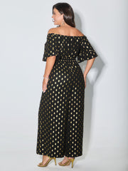 Glitter Polka Dots Off-Shoulder Jumpsuit
