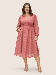 Jacquard Texture Shirred Elastic Waist Dress