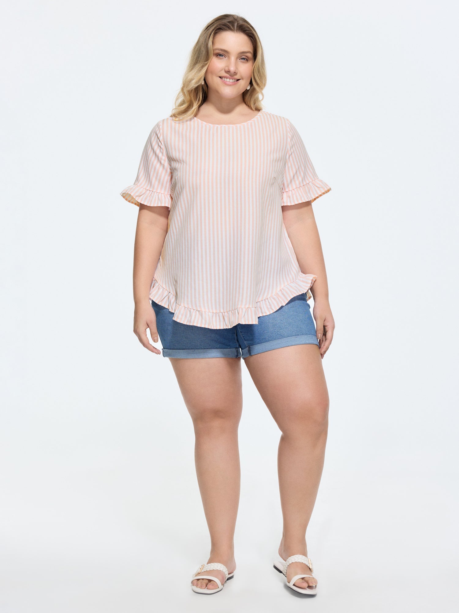 Striped Print Button Back Blouse