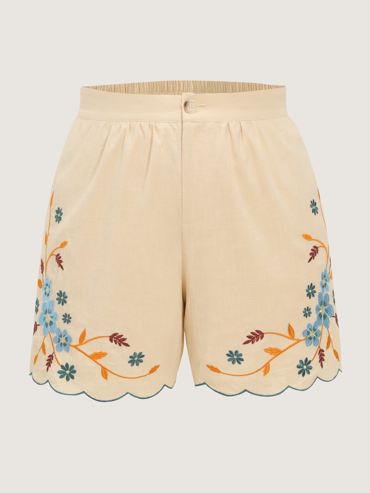 Cotton Colorful Floral Embroidered Pockets Shorts
