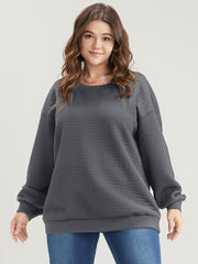 Solid Textured Drop Shoulder Sweatshirt