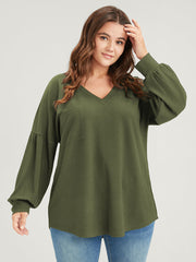 Solid Drop Shoulder Pocket Arc Hem Rib Knit Sweatshirt