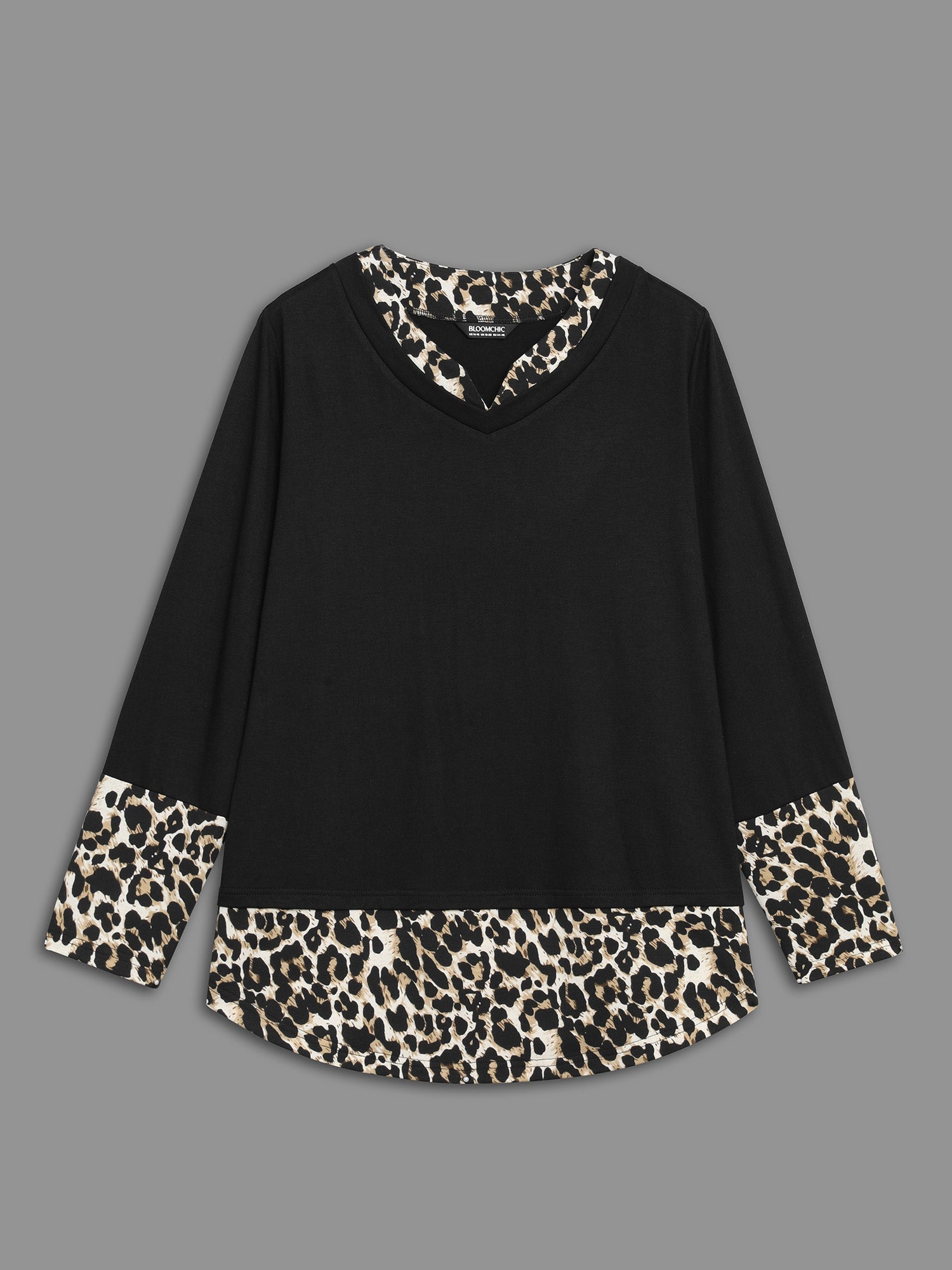 Contrast Patchwork Leopard Stretchy T-shirt