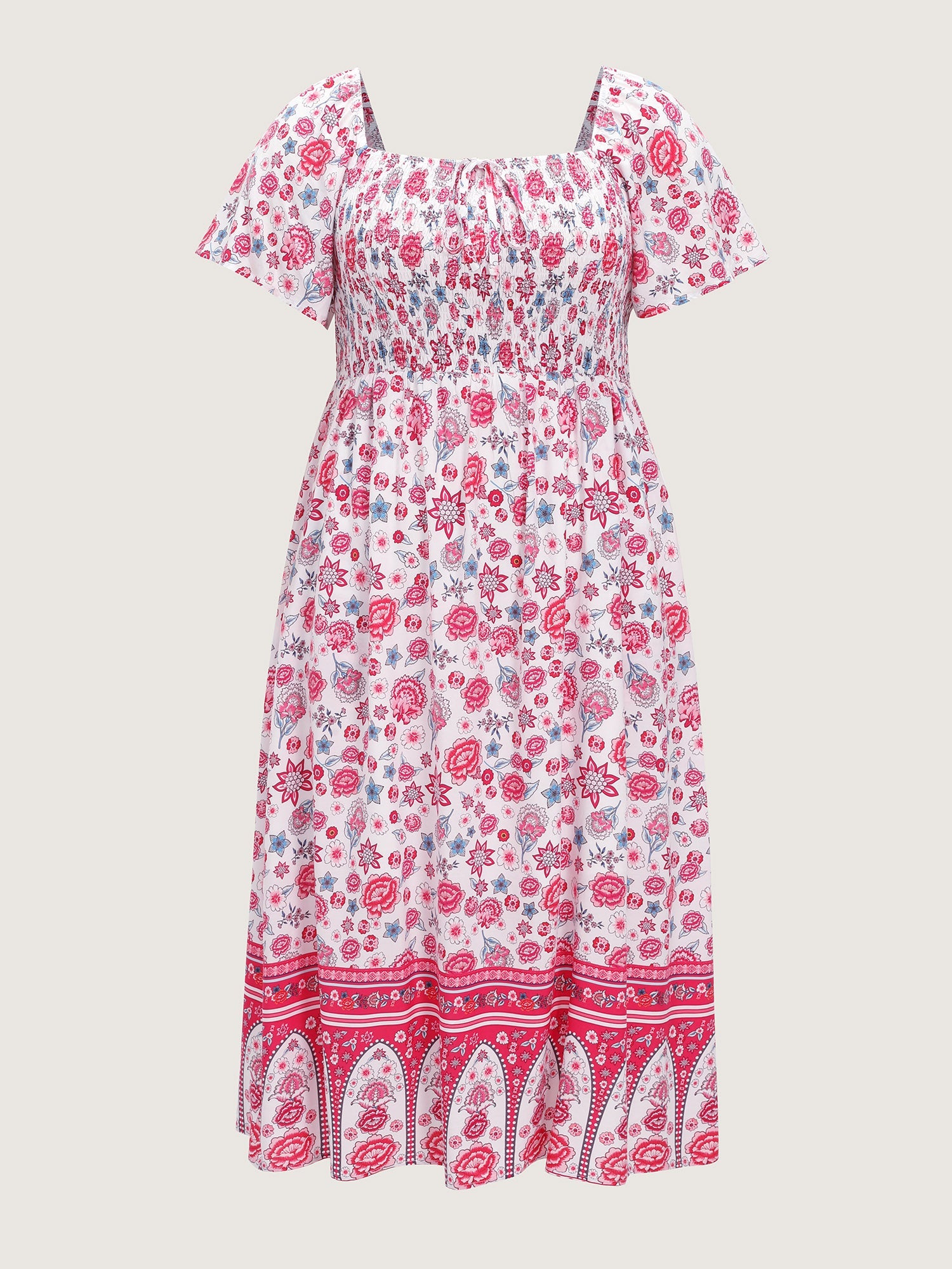 Floral Print Square Shirred Bodice Maxi Dress