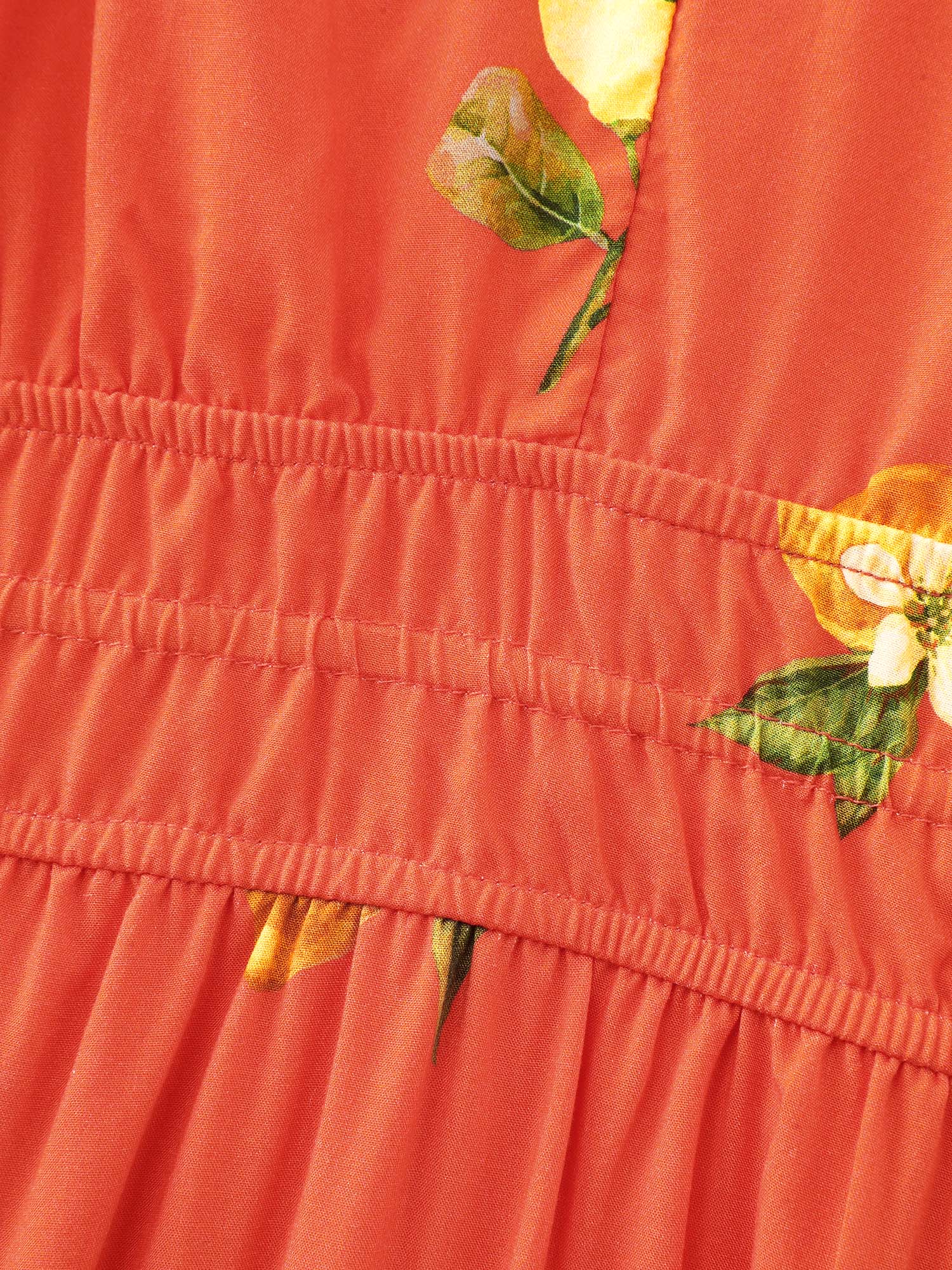 Citrus Floral Print Puff Sleeve Maxi Dress