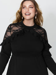 Lace Trim Ruffled Sheer Stretchy Party Dress