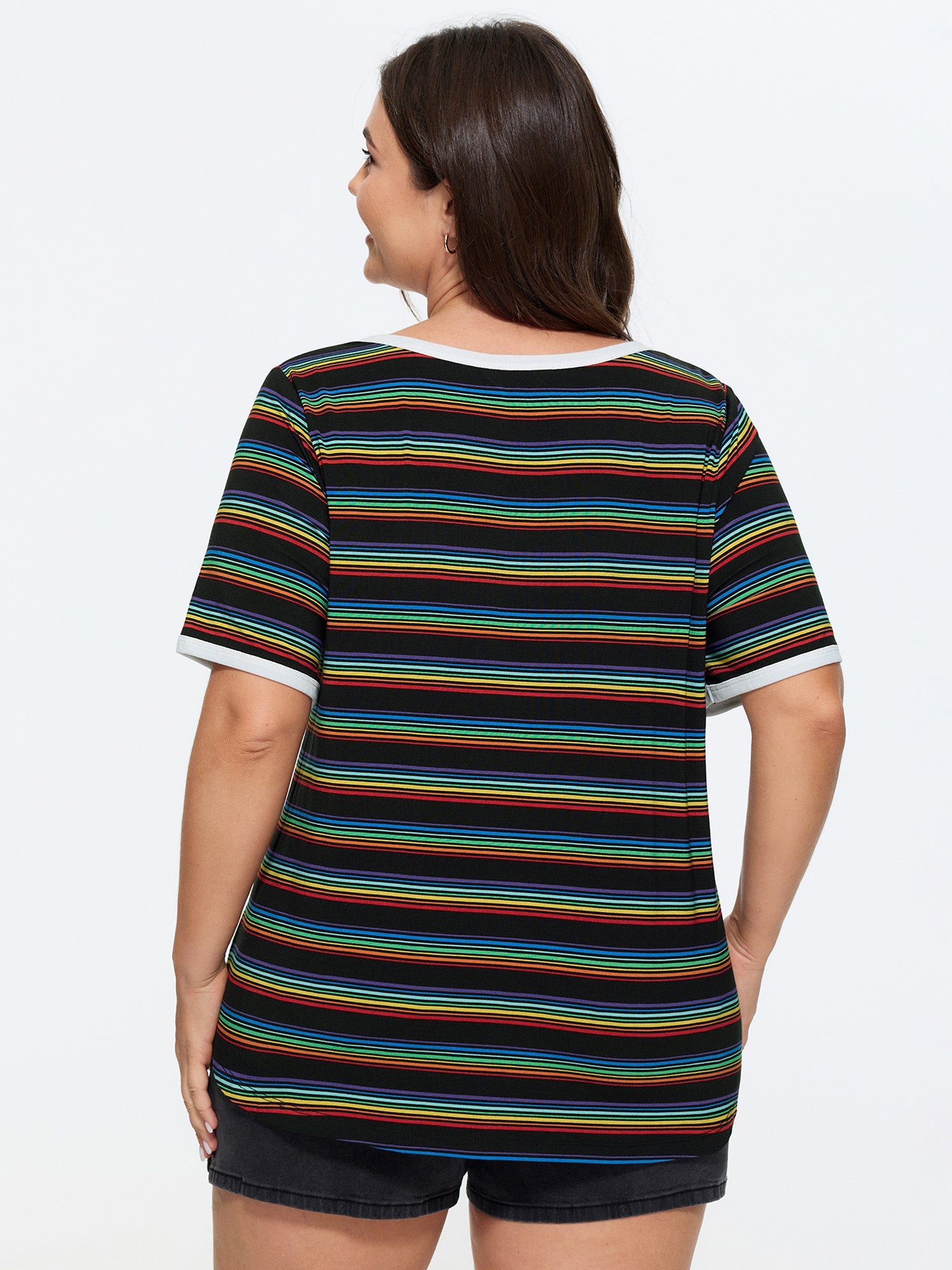 Stretchy Colorful Striped Print T-Shirt