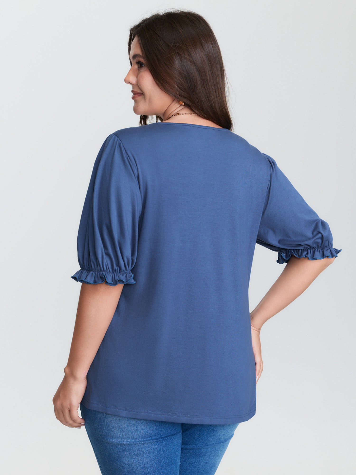 Colorful Floral Embroidered Neckline T-Shirt