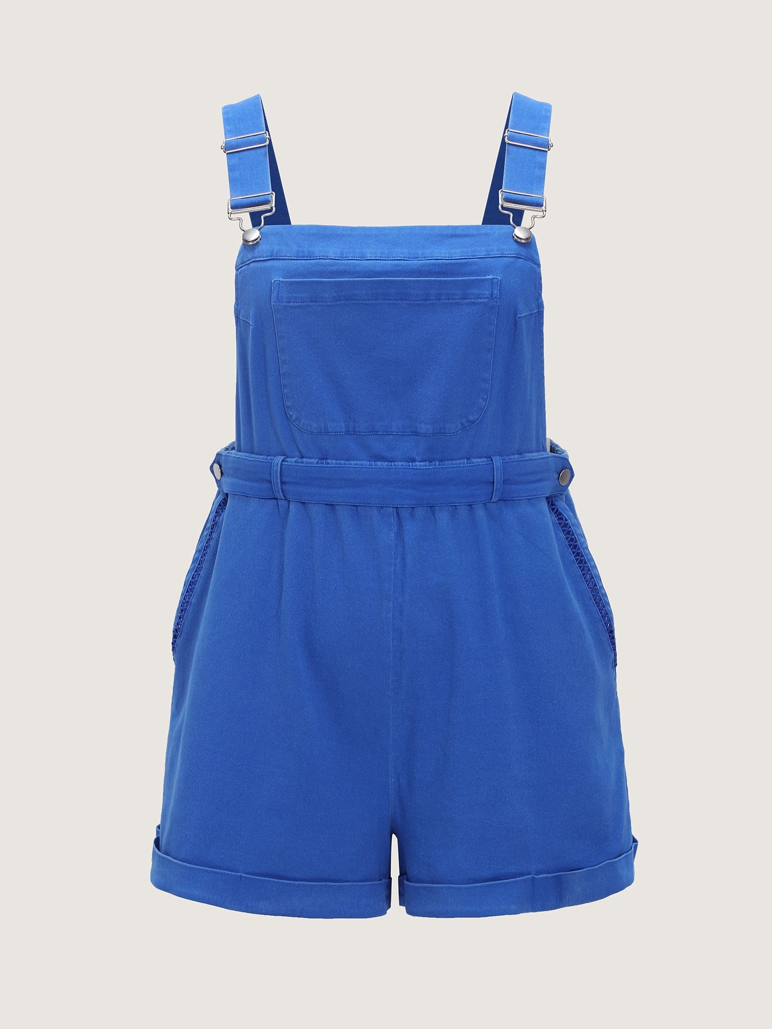 Cotton Overall Pockets Folded Hem Romper