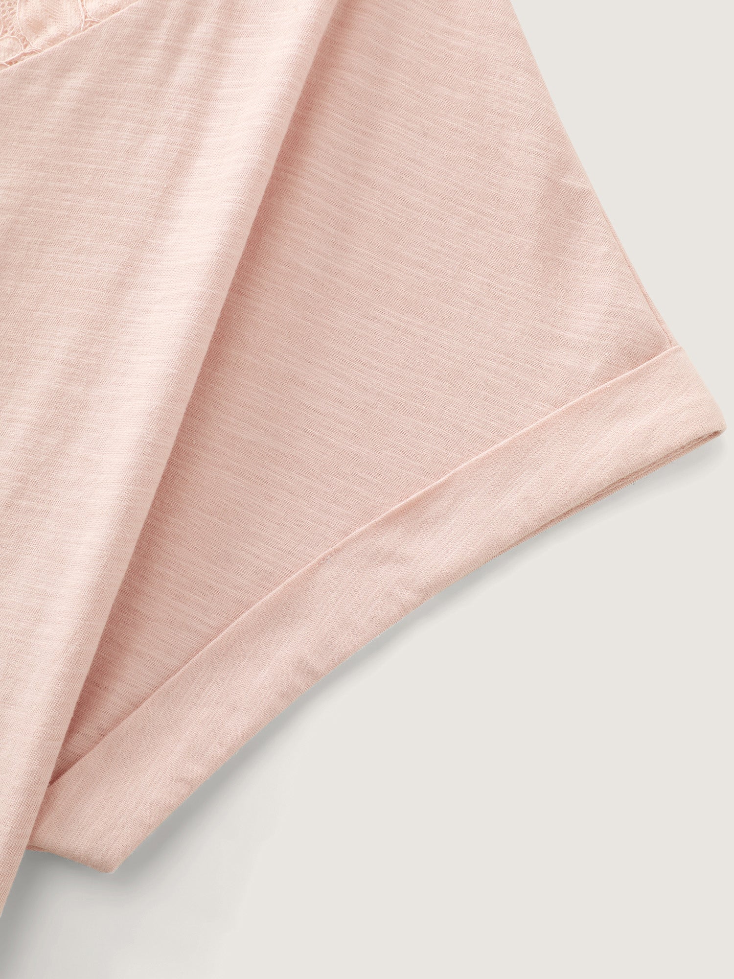 Cotton Lace Neckline Casual Plain T-Shirt