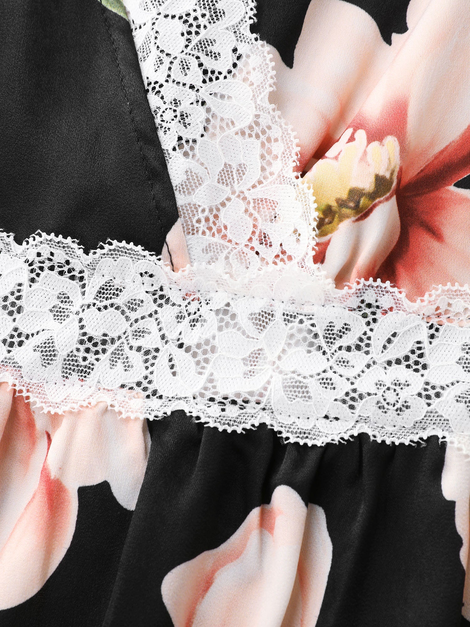 Breezy Floral Print Surplice Lace Neckline Nightgown