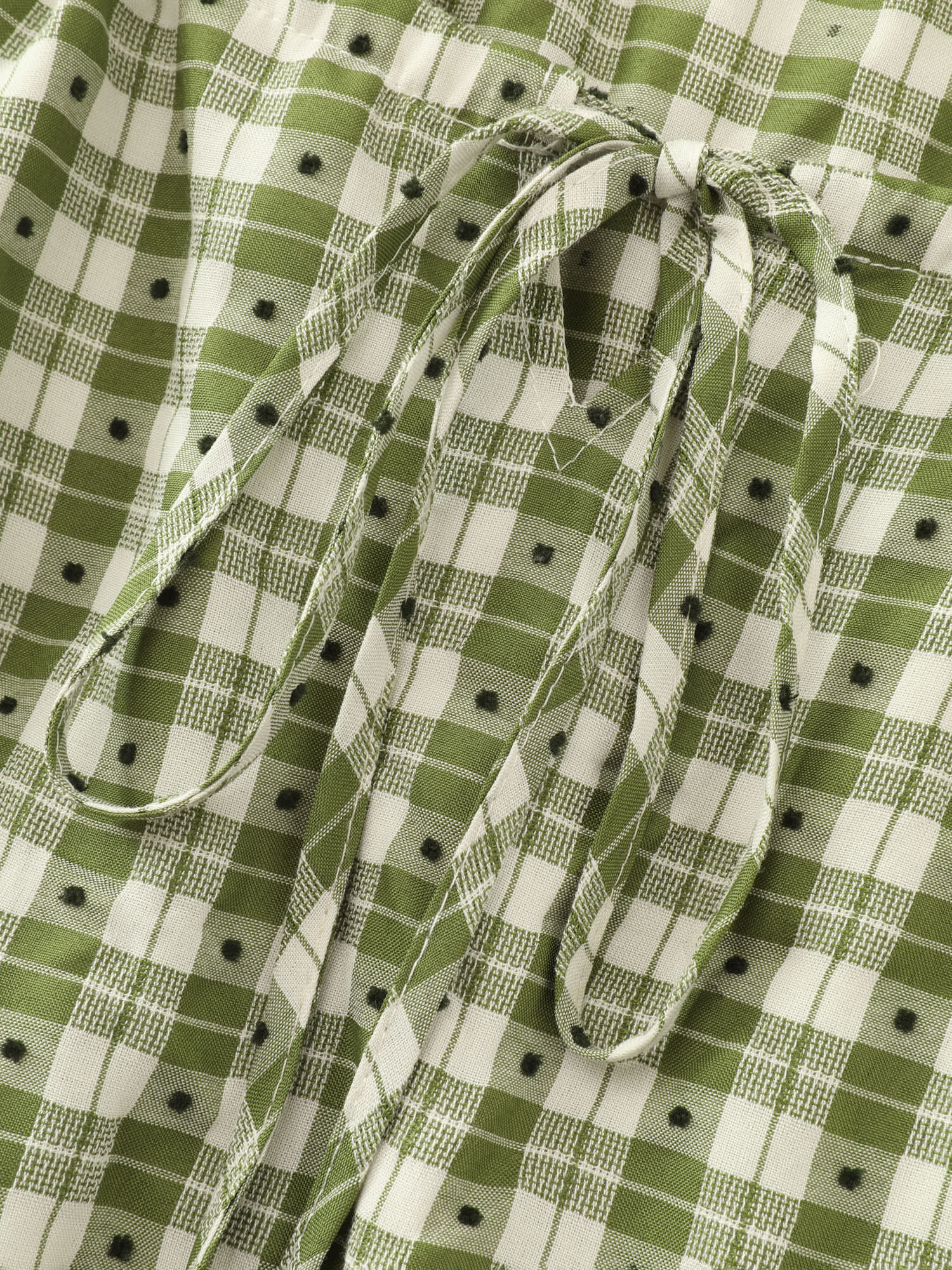 Gingham Print Adjustable Drawstring Neckline Midi Dress
