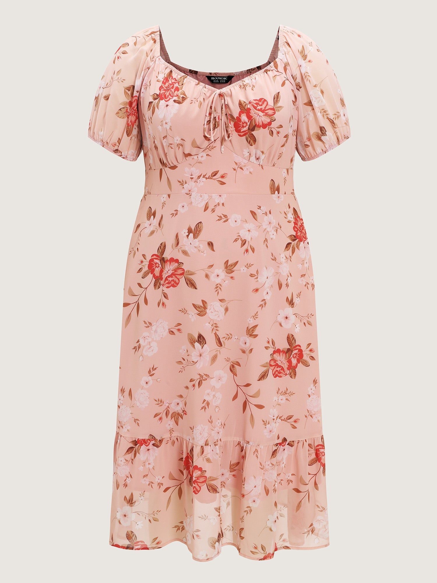 Soft Floral Print Shirred Waist Midi Dress