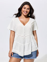 Cotton V-Neck Tiered Plain Blouse