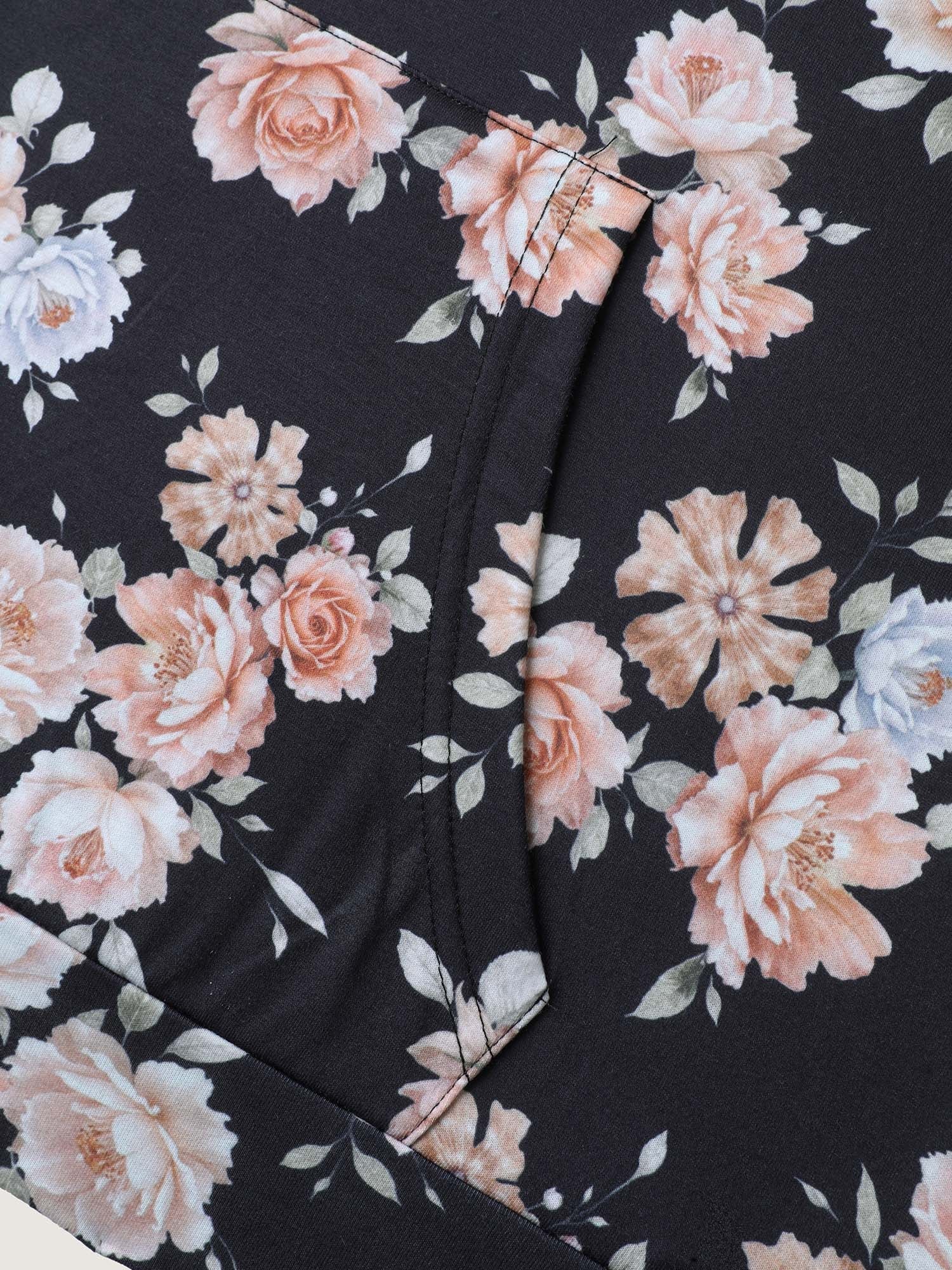Floral Print Ties Hooded Sweatshirt