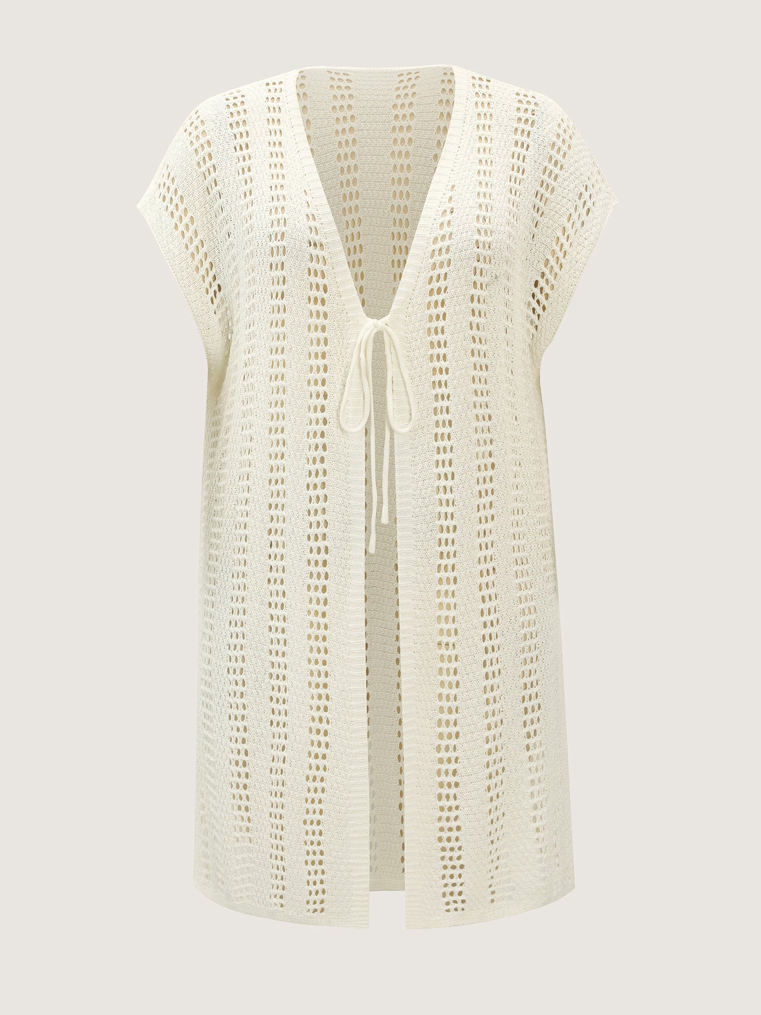 Hollow Textured Front-Tie Swim Cover-Up