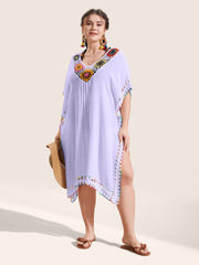 Colored Crochet Slit Hem Swim Cover Up