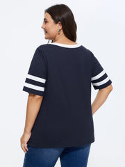 Cotton Graphic Print Color Contrast T-Shirt
