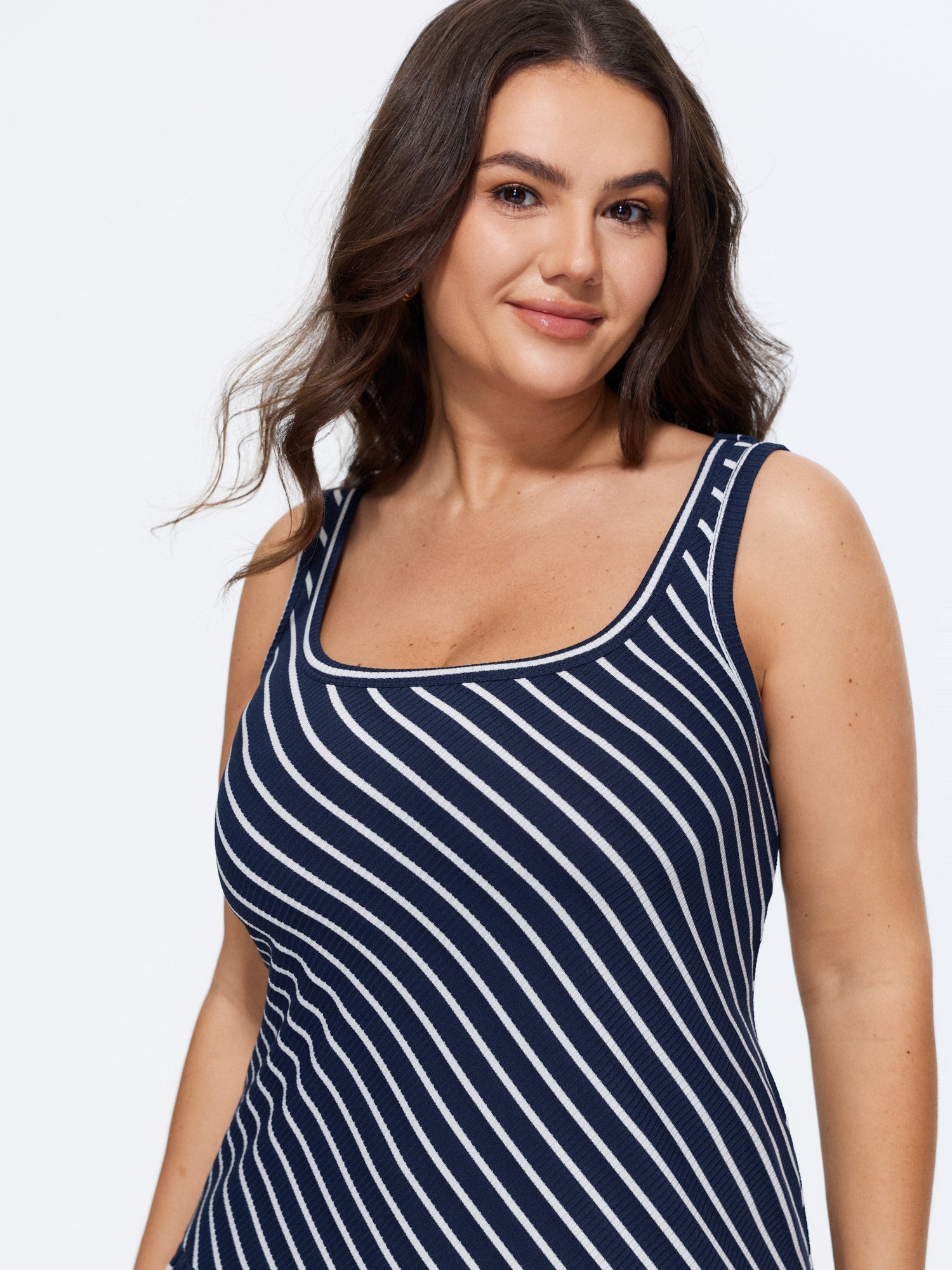 Striped Print Square Neck Rib Mini Dress