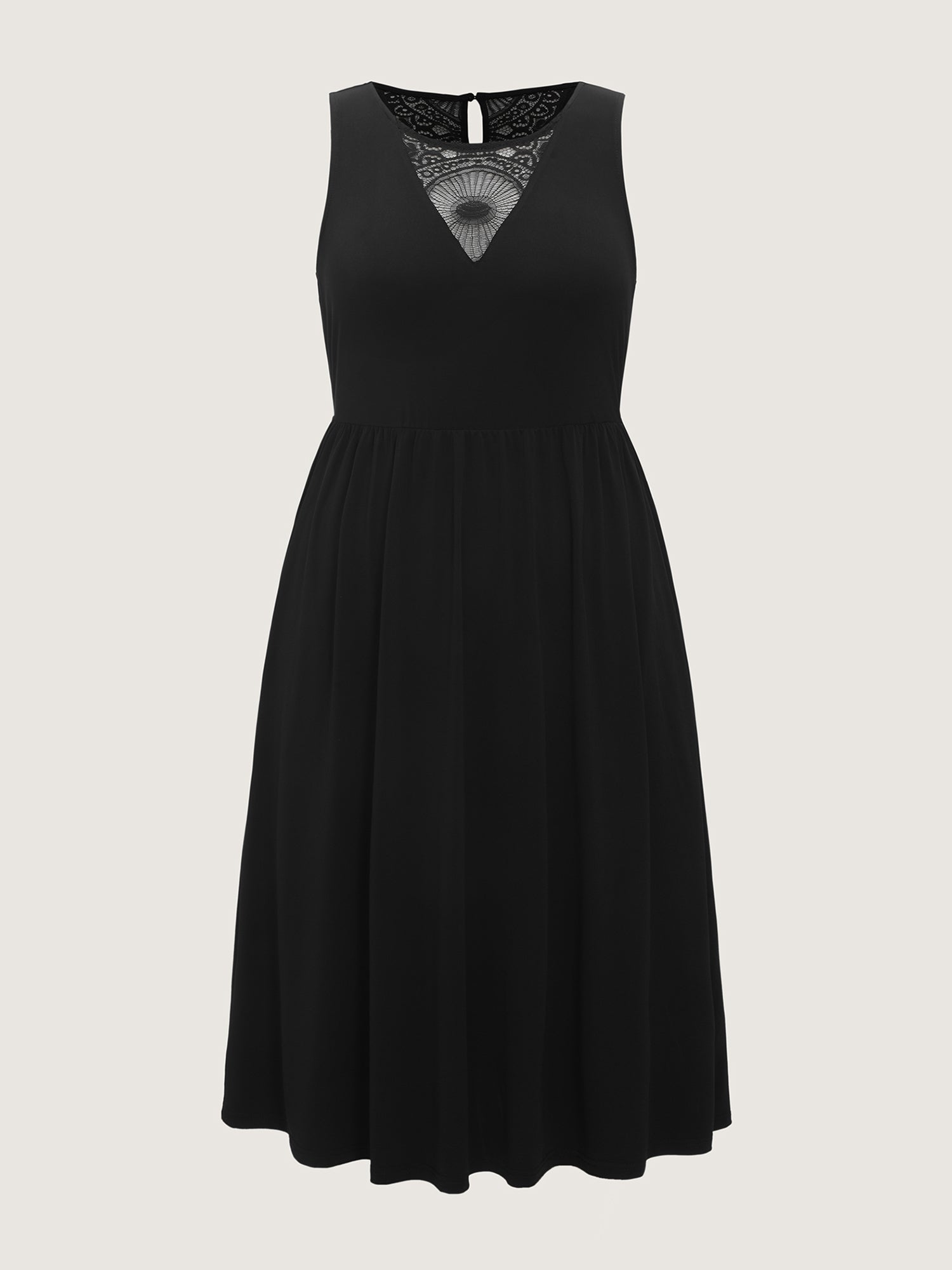Stretchy Lace Cut-Out Pockets Midi Dress