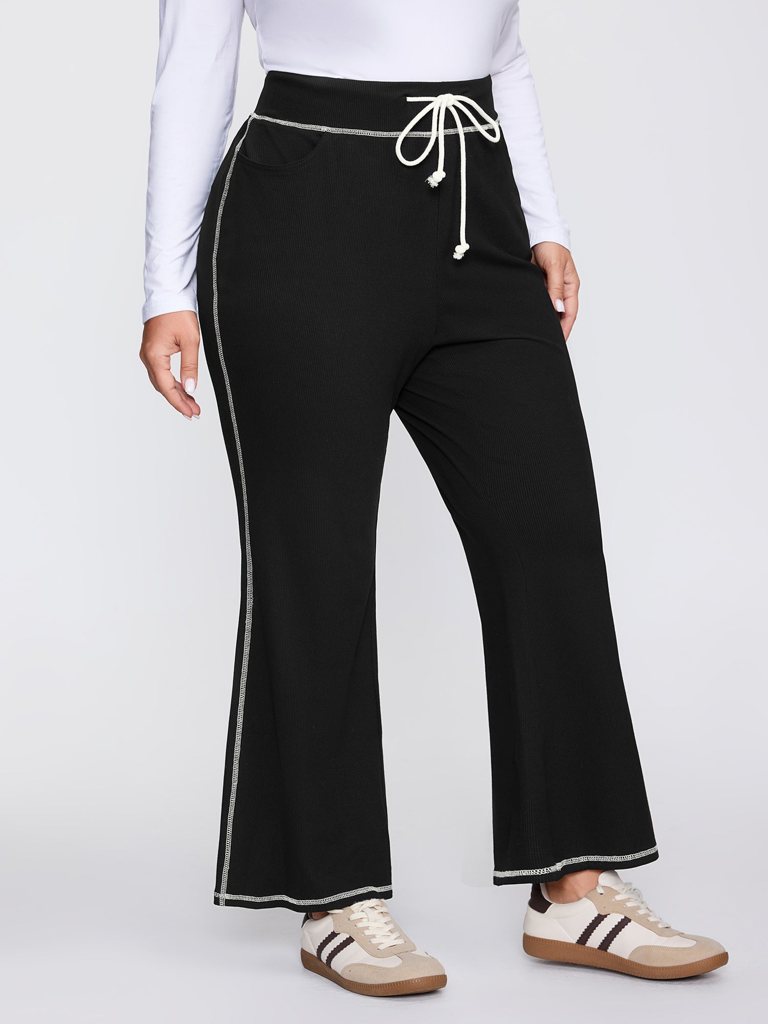 Stretchy Drawstring Waist Flared Pants