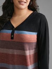 V Neck Colorblock Contrast Button Up T-shirt
