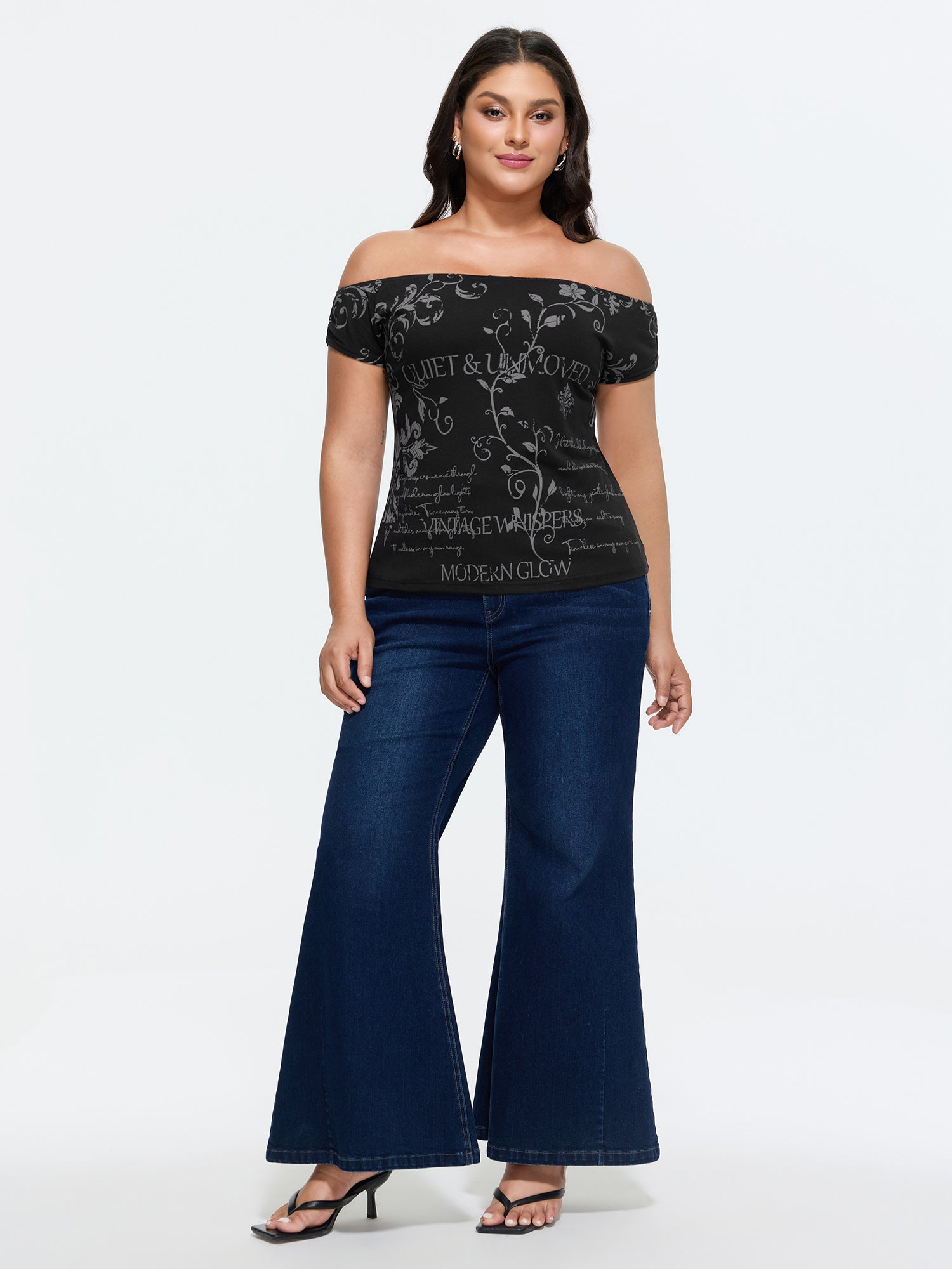 Cotton Floral Print Off-Shoulder T-Shirt