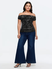 Cotton Floral Print Off-Shoulder T-Shirt