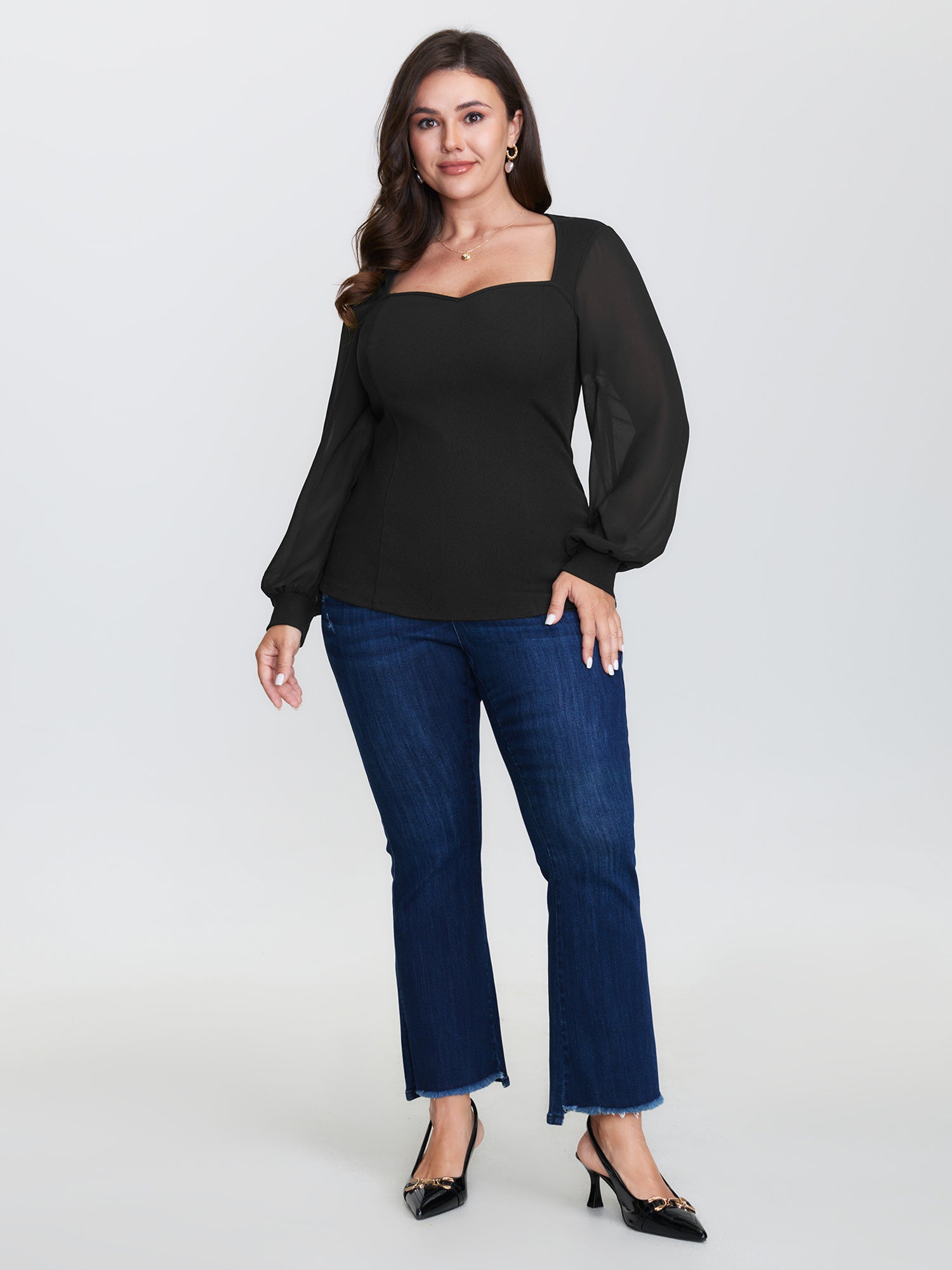 Sweetheart Neckline Cinched Waist Blouse