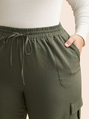 Mid Rise Patched Pocket Drawstring Pants