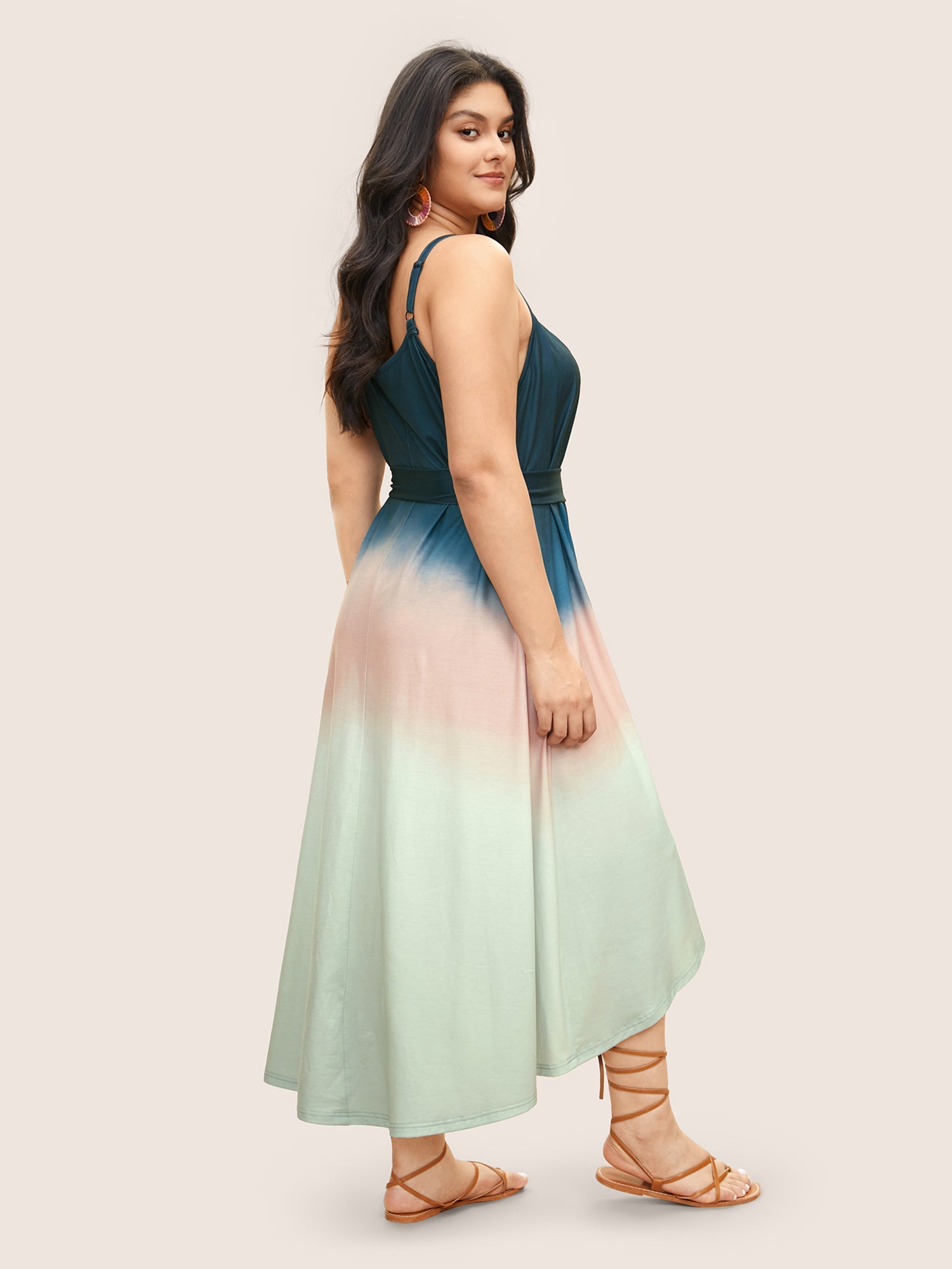 Tie Dye Belted Gathered Asymmetrical Hem Dress