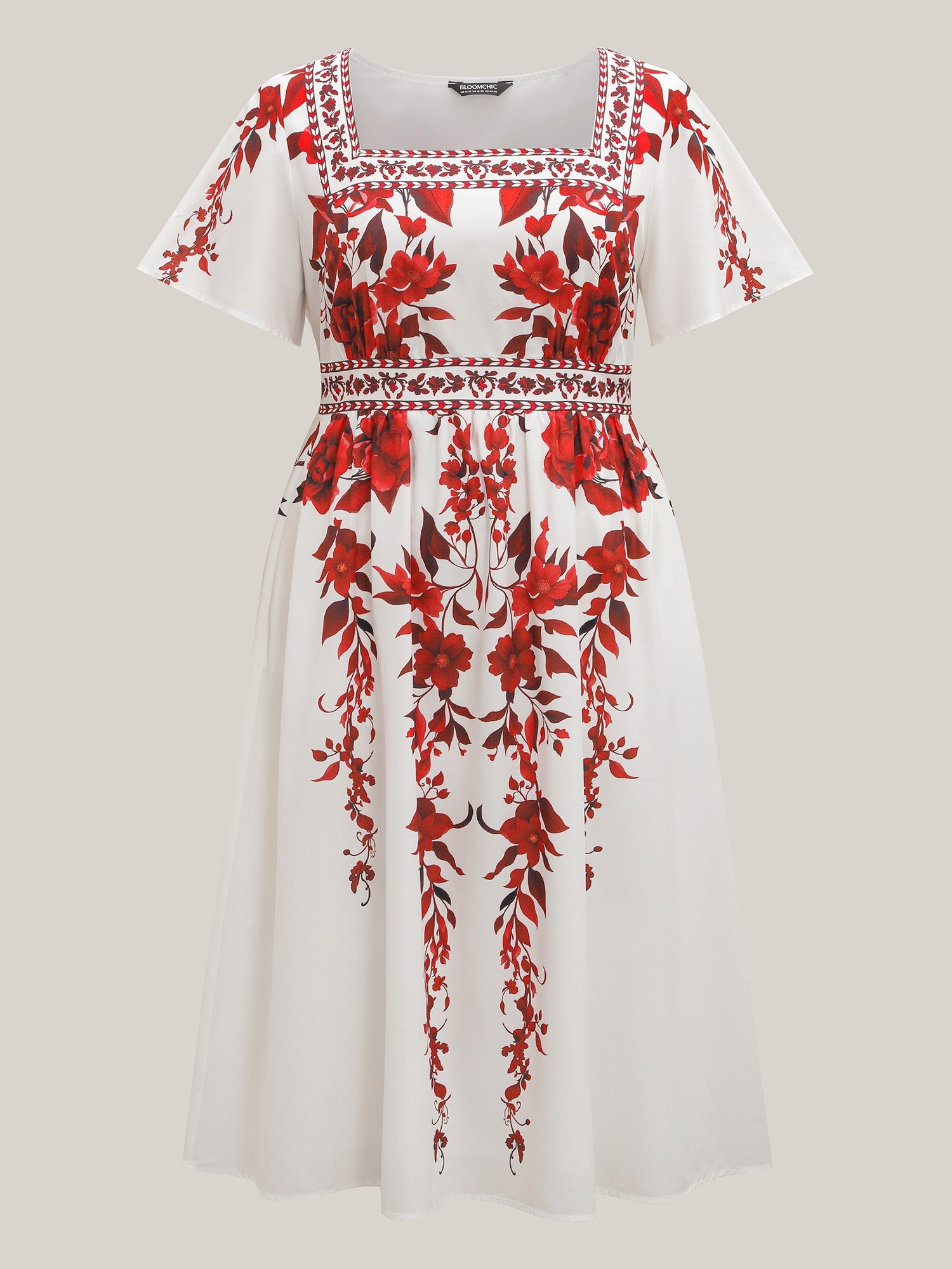 Bohemian Floral Print Stretchy Waist Midi Dress