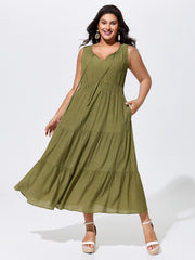 Textured Cinched-Waist Tiered Maxi Dress