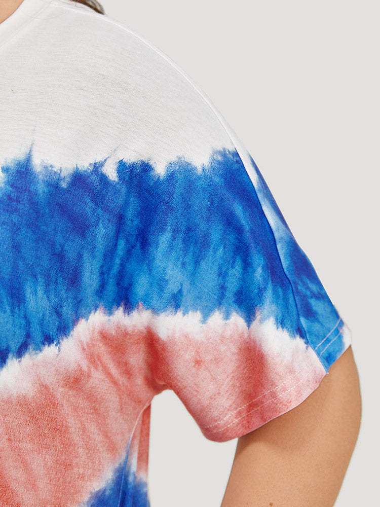 Geometric Contrast Pocket Tie Dye Midi Dress