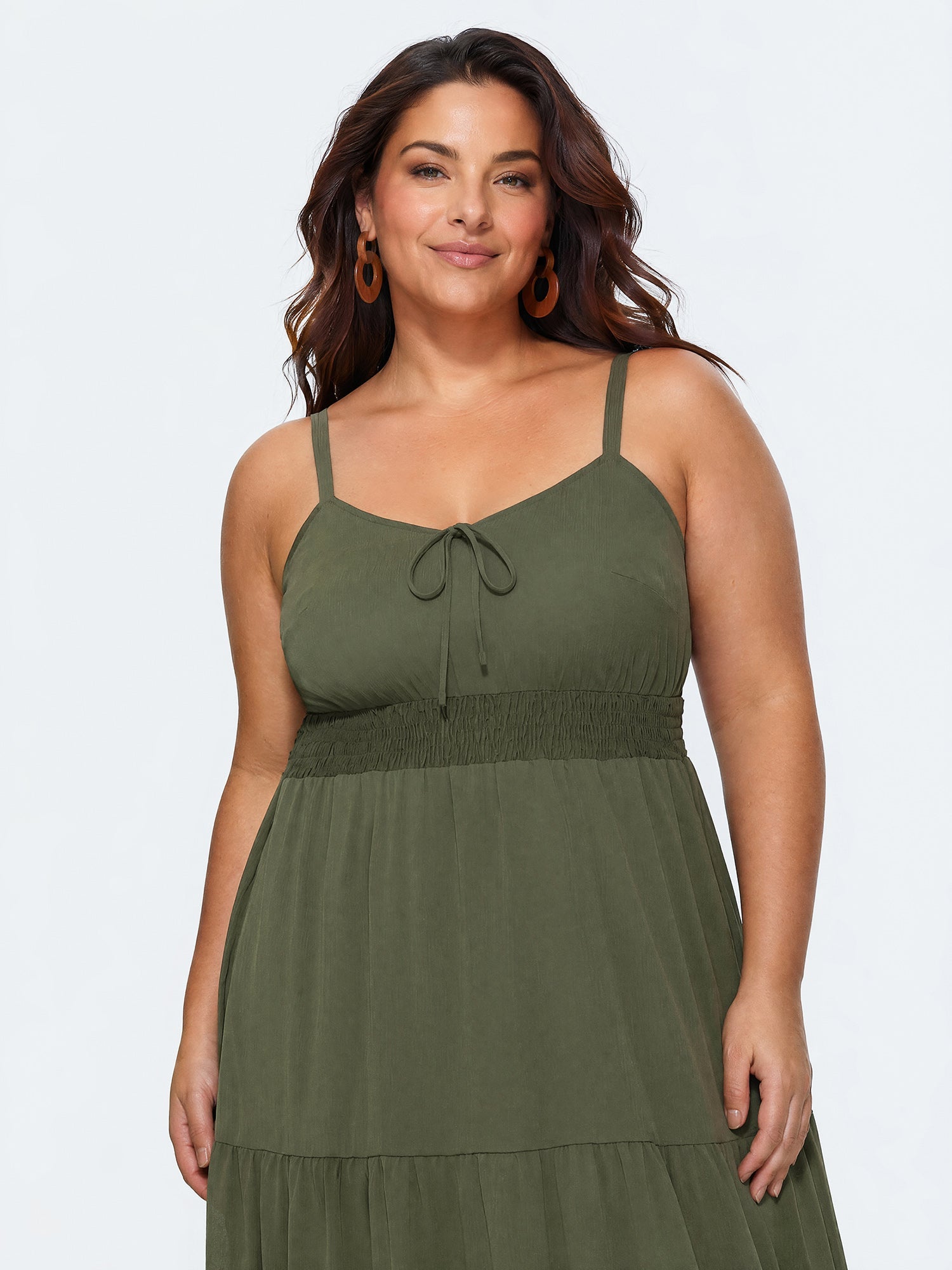 Shirred Waist Tiered Cami Midi Dress