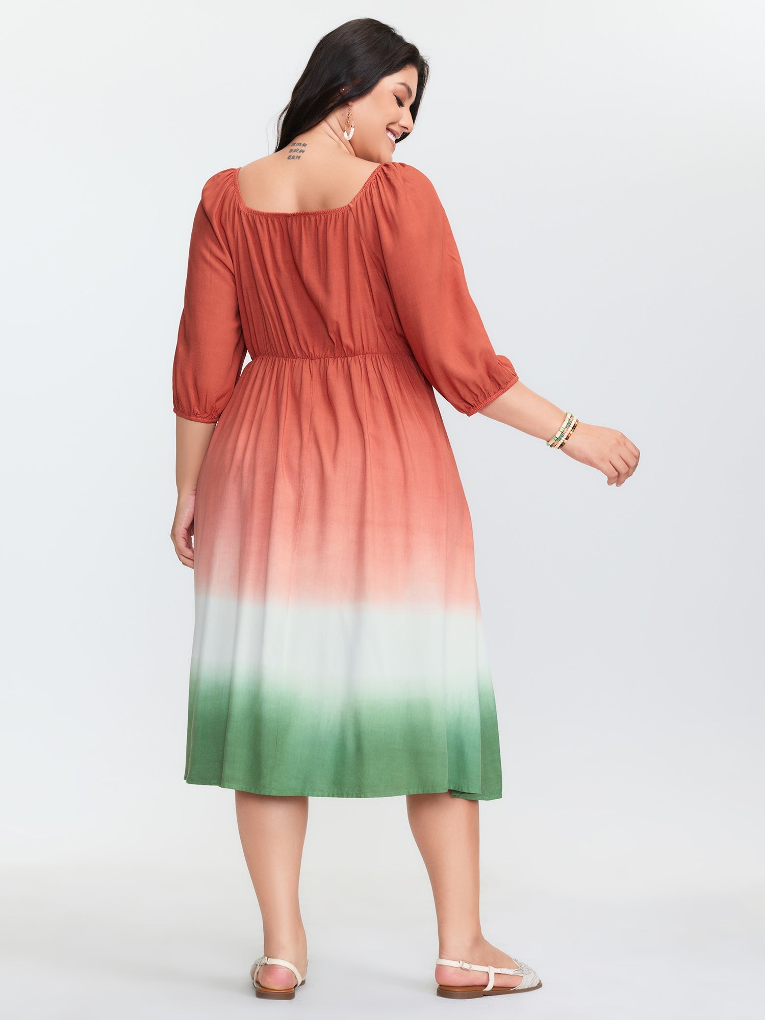 Dip Dyed Drawstring Neck Midi Dress