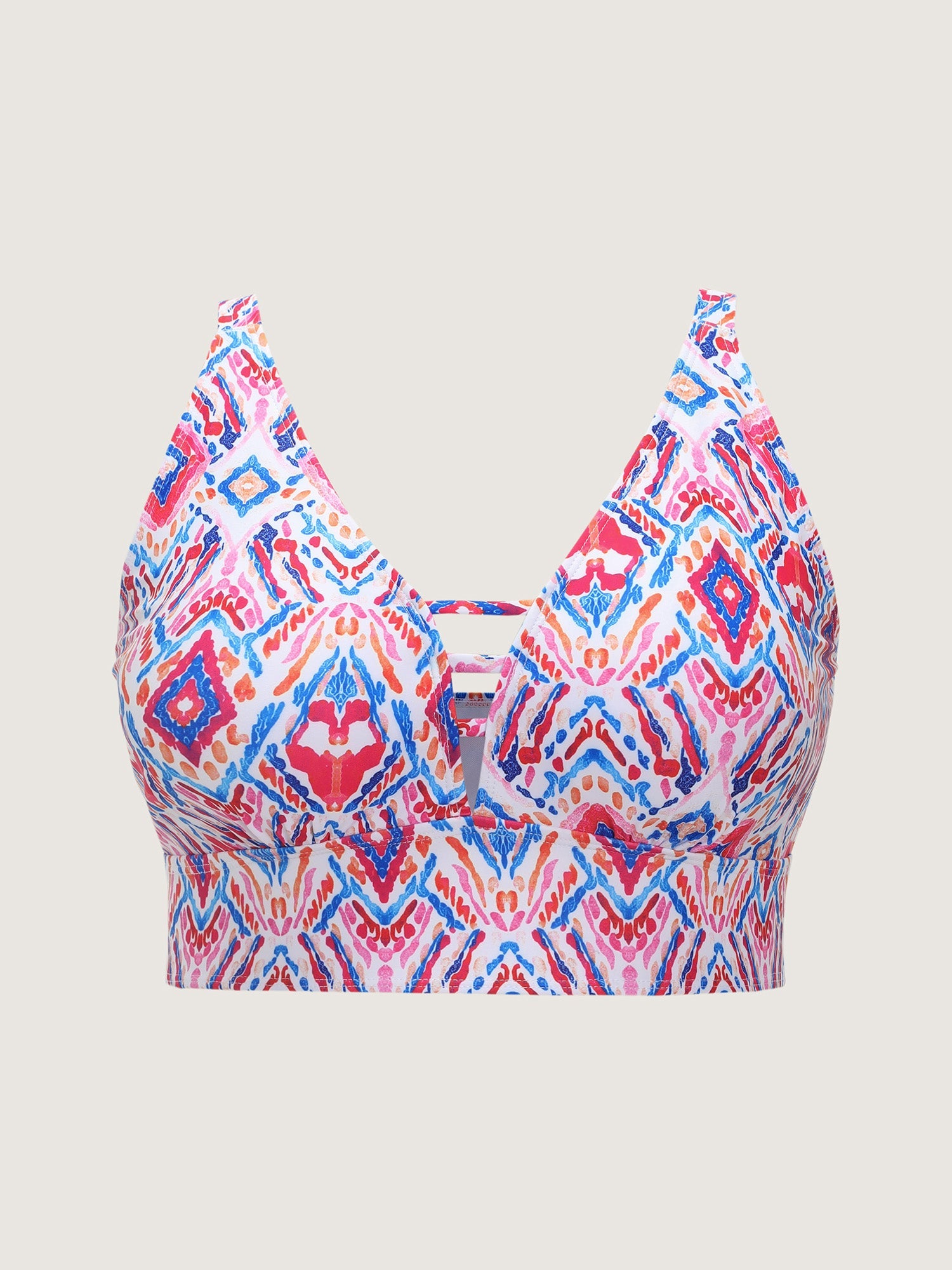 Geometric Print Cut-Out Neckline Swim Top