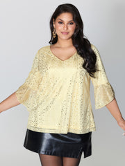 Gold Stamp Asymmetrical Sleeve Lined Top