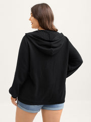 Textured Snap Buttons Hooded Sweatshirt