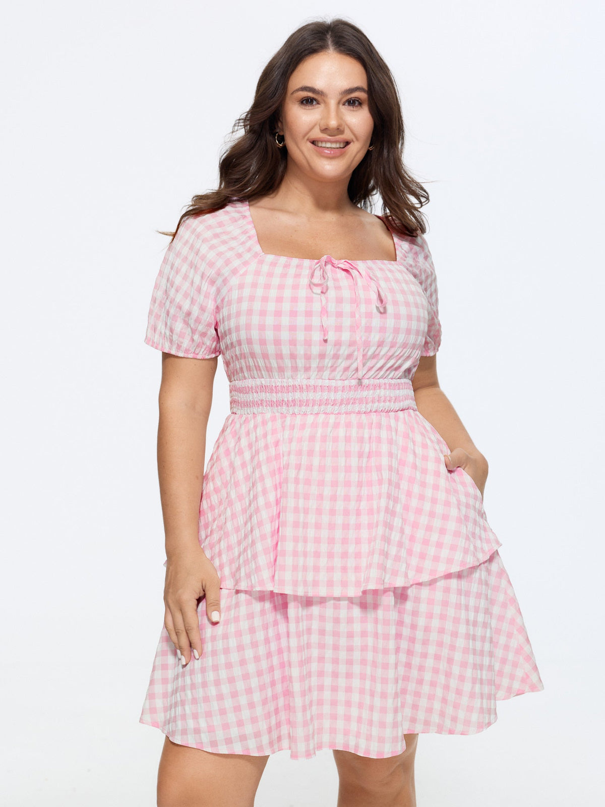Gingham Print Fit And Flare Mini Dress