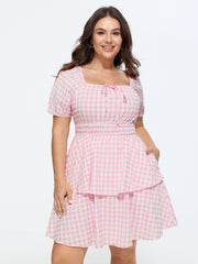 Gingham Print Fit And Flare Mini Dress