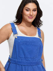 Cotton Overall Pockets Folded Hem Romper