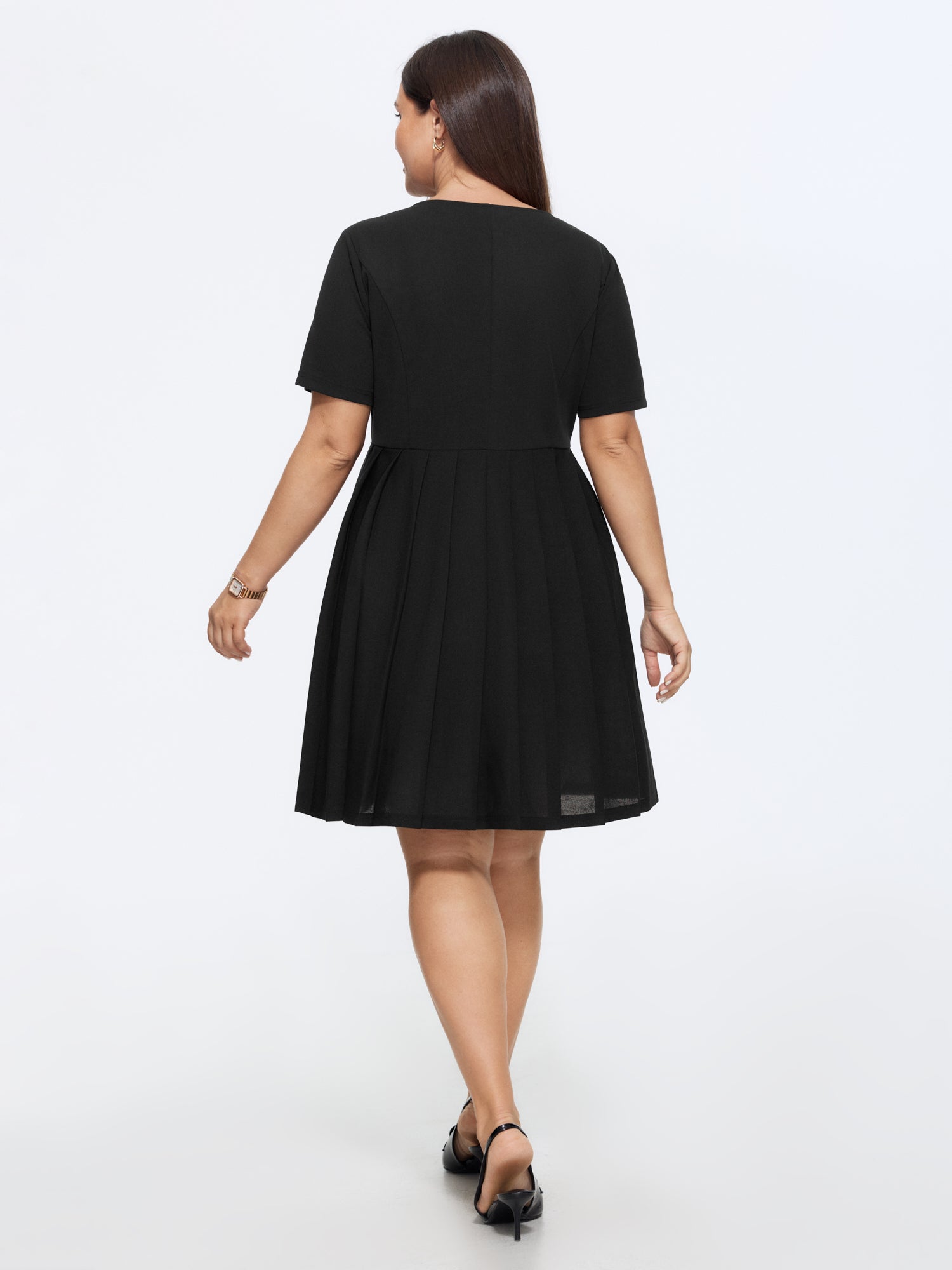 Gold Tone Button Front Slim-Fit Mini Dress